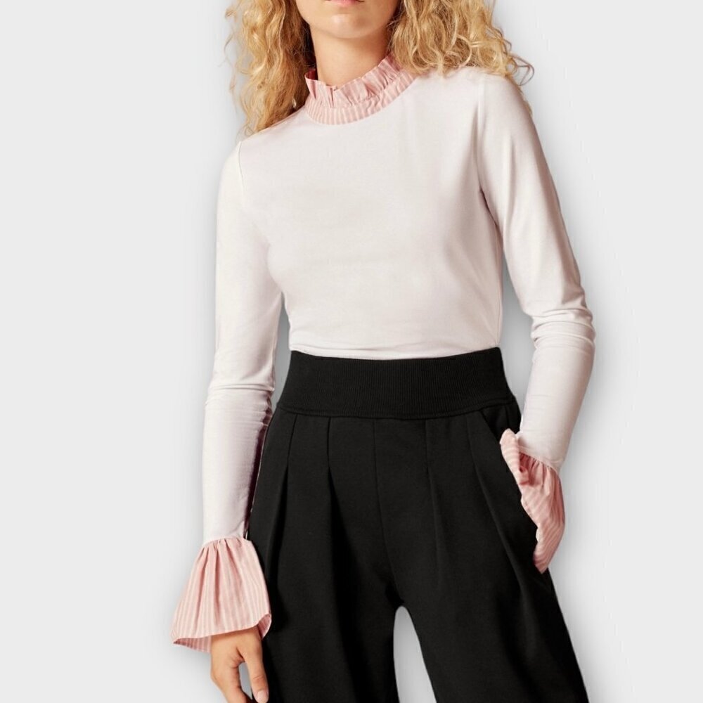 ME+EM Delicate Frill Layering Top White and Pink